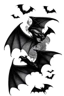 gothic bats flying around tattoo design idea