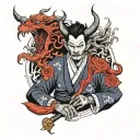 Japanese devil wears a suit tattoo design idea