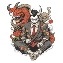 Japanese devil wears a suit tattoo design idea