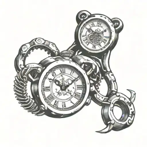 brass knuckles and clock tattoo design idea