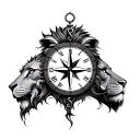 compass clock and lion head tattoo design idea