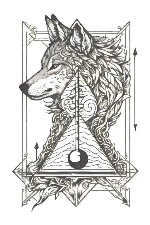 hourglass arrow Wolf musical note forrest  tattoo design idea