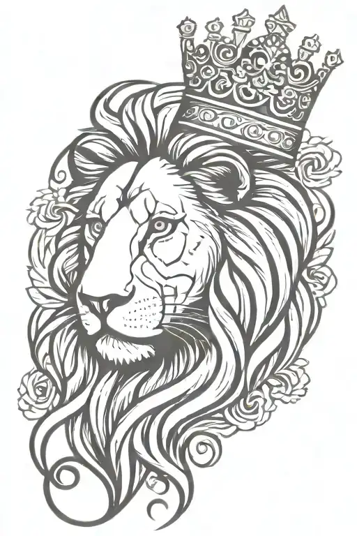 lion royal flourish wearing crown tattoo design idea