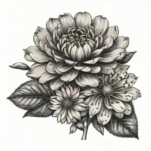 Two realistic flowers, one a cosmo and one a zinnia, separated with their own stems tattoo design idea