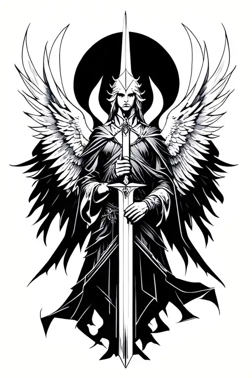diablo angel holding a sword tattoo design idea