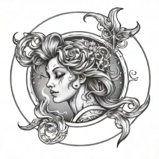 Arielle and Aquarius zodiac sign tattoo inspired tattoo design idea