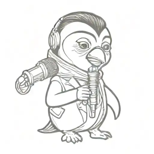 elvis presley penguin holding a microphone   tattoo design idea