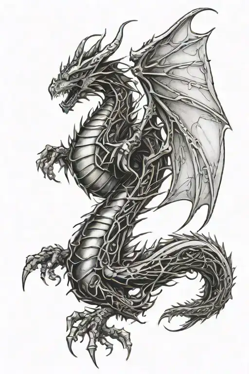 mechanical dragon wings wrapped tattoo design idea