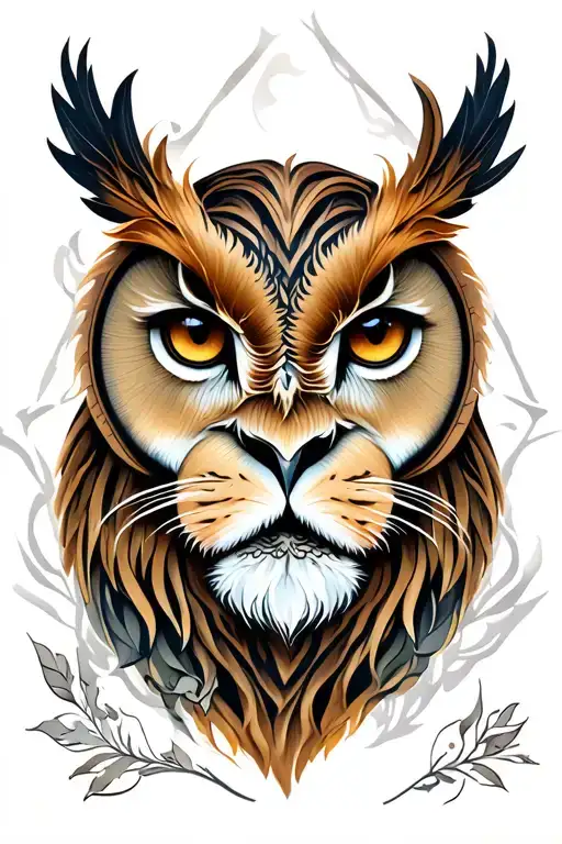 lioness , owl, aquqrius  tattoo design idea