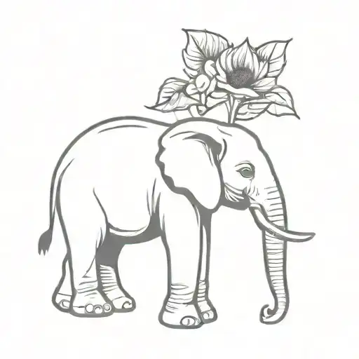 elephant with rose and sunflower coming out of the trunk tattoo design idea