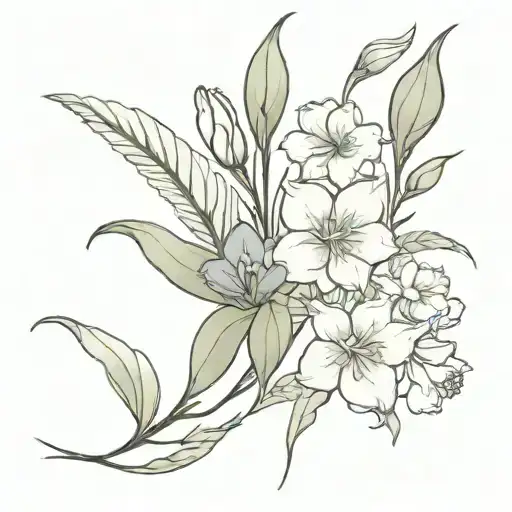 Lilyof the valley, carnation, narcissus and gladiolus flower bouquet  tattoo design idea