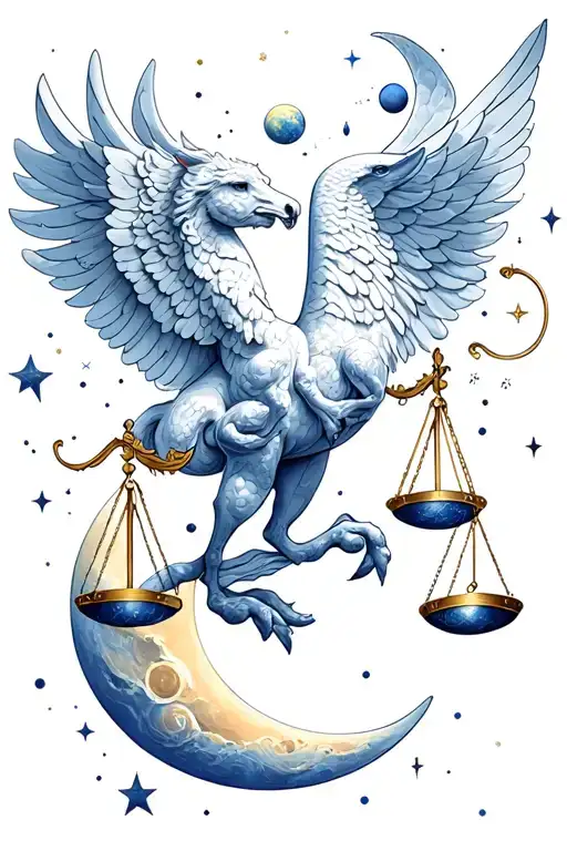 Venus planet waning moon phrase Libra scales wind Pegasus constellation tattoo design idea