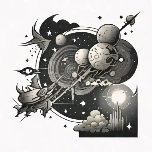 A tattoo design featuring a stylized night sky with hidden symbols related to HVAC engineering and gaming, creating a mysterious and intriguing piece tattoo design idea