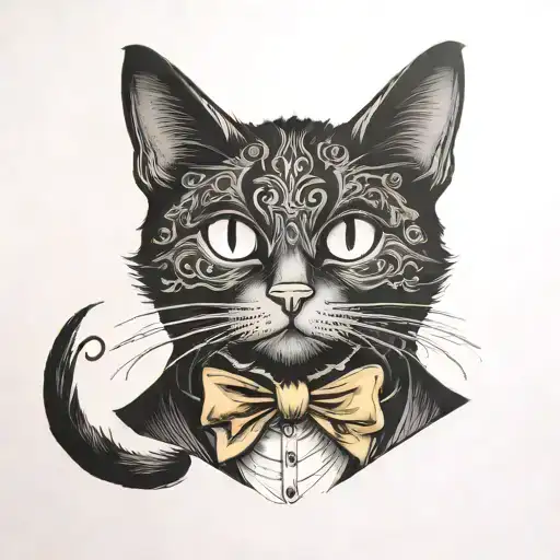 a black cat dressed like edgar allan poe tattoo design idea