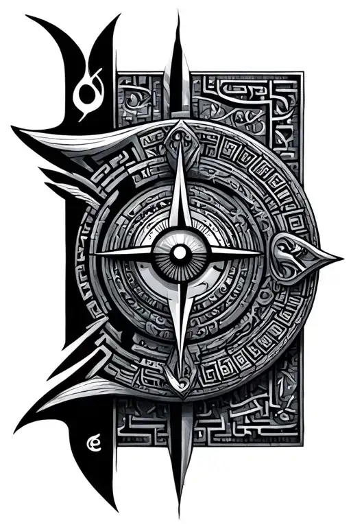 labyrinth, mandala, eye of Horus, compass tattoo design idea