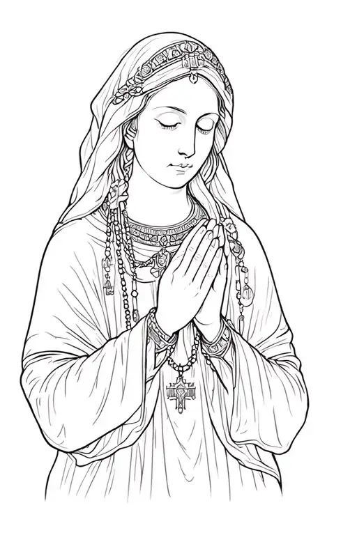 madonna in prayer beads tattoo design idea