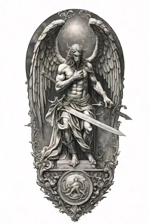 gustave dore lucifer fallen angel holding a sword tattoo design idea