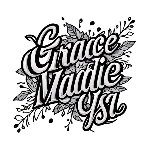 "Grace Madie Ysa" Minimalist straight line text tattoo design idea