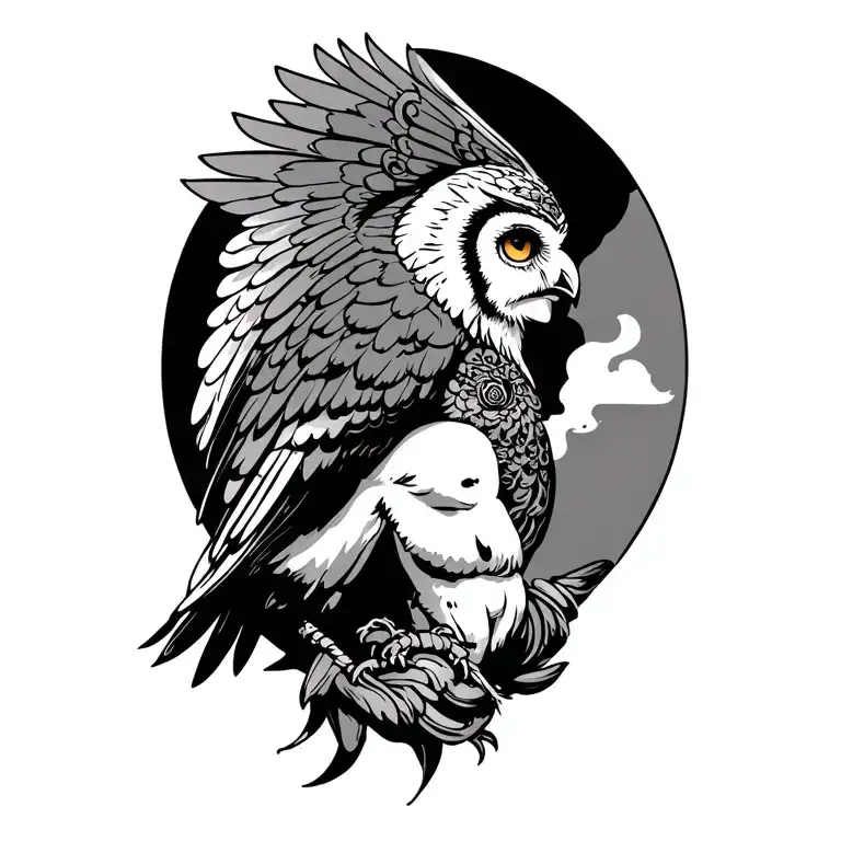 athena tattoo with the owl flying tattoo design idea