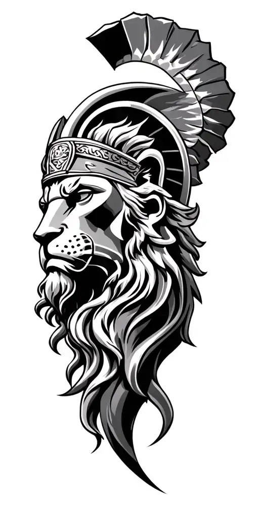 spartan, greek god and lion face tattoo design idea