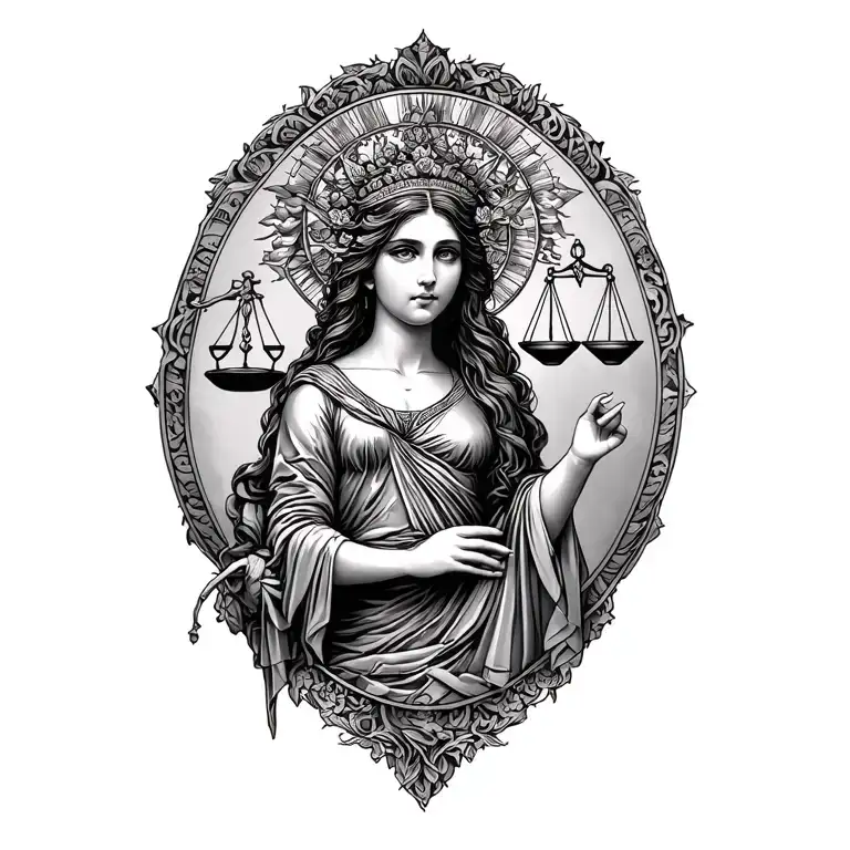 Lady Libra as the primary image being supported by Virgo, Taurus, and  Capricorn  tattoo design idea