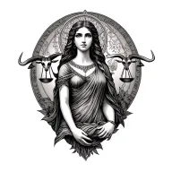 Lady Libra as the primary image being supported by Virgo, Taurus, and  Capricorn  tattoo design idea