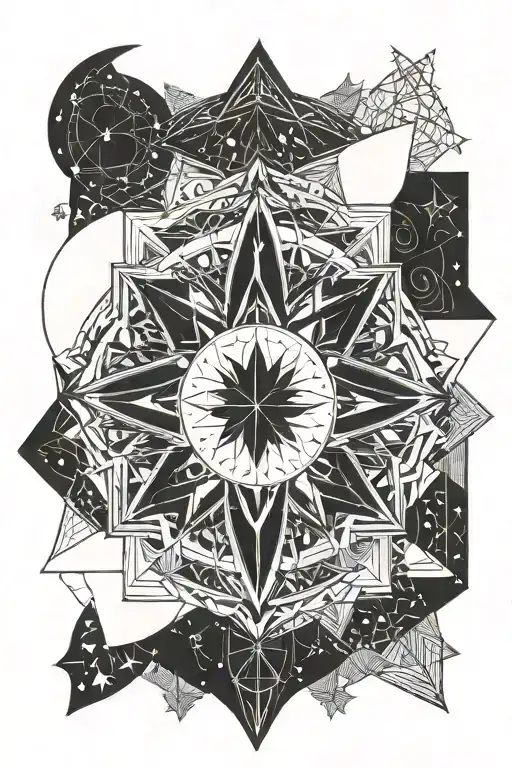 minimalist mandala stars moon travel tattoo design idea