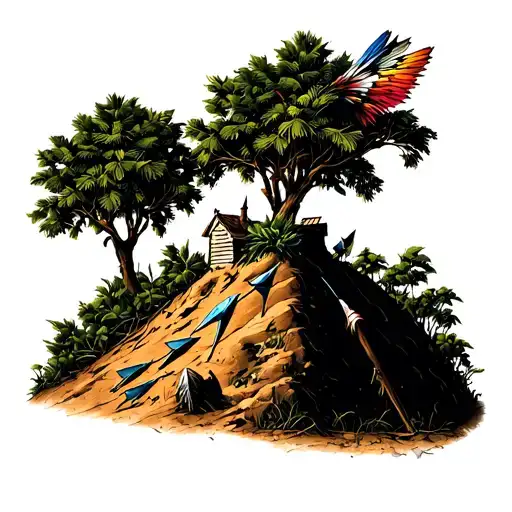 indian mound with arrowheads forming a border tattoo design idea