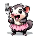 open mouth cute possum wearing pink tutu holding fork tattoo design idea