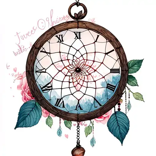 rose dream catcher entangled hearts time piece mountains tattoo design idea