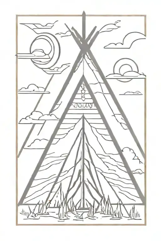 teepee, wild west, fire, rose tattoo design idea