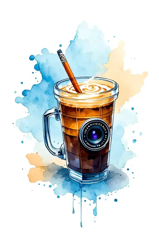 a camera, malboro light cigerette and cold coffee tattoo design idea