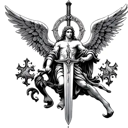 st michael arch angel with sword tattoo design idea