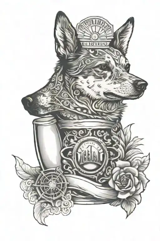 Wave, Shell, Police badge, hour glass, Hawaiian shirt, Australian heeler, history tattoo design idea