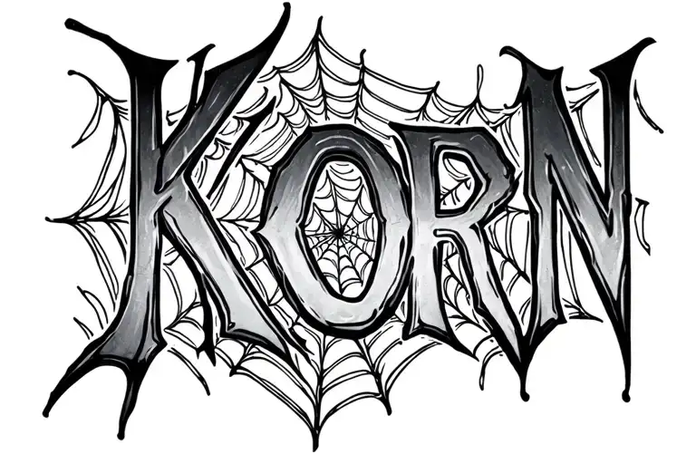 the name korn in spiderwebs tattoo design idea