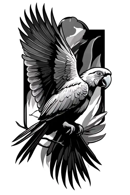 scarlet macaw flying away tattoo design idea