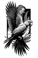 scarlet macaw flying away tattoo design idea