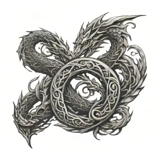 Design a tattoo featuring a mystical dragon in the shape of an infinity symbol, resembling a figure-eight that looks lik tattoo design idea