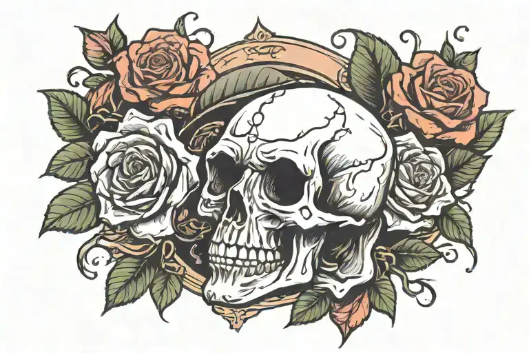 skull and roses and graveyard tattoo design idea