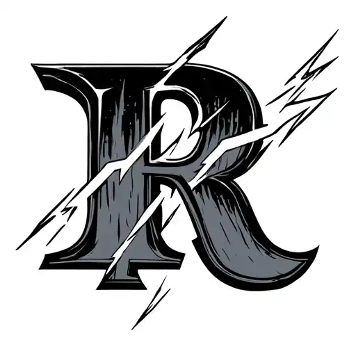 letter R with lighting bolt tattoo design idea