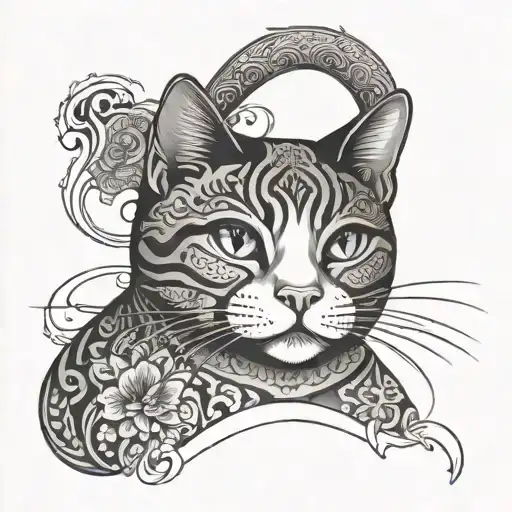 monmon japanese tuxedo cat tattoo design idea