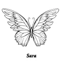 butterfly with one angel wing and one regular wing and the name Sara tattoo design idea