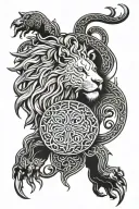 Viking and Celtic Symbolism:  Add intricate Celtic knotwork flowing around the lion for balance and interconnectedness.  tattoo design idea
