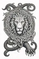 Viking and Celtic Symbolism:  Add intricate Celtic knotwork flowing around the lion for balance and interconnectedness.  tattoo design idea