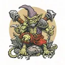 goblin standing on dead bodies with axe tattoo design idea