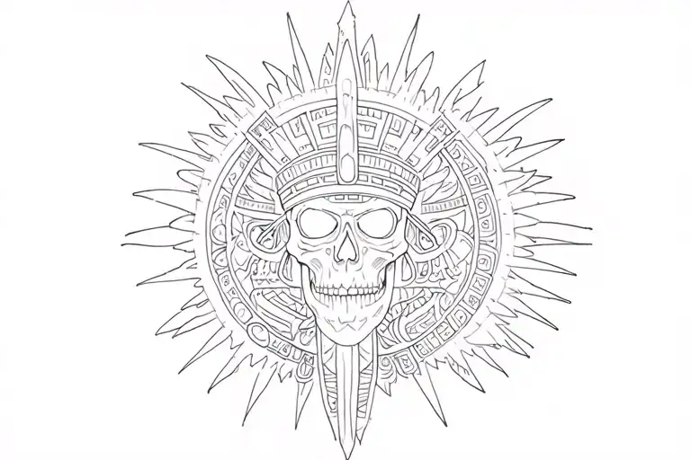 Number 2002 with Aztec god of death behind the numbers tattoo design idea