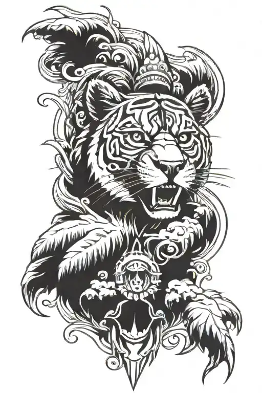 bear head roaring crane mountain lion head roaring totem pole tattoo design idea