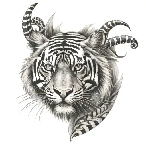 biomechanical Polynesian tiger tattoo feral look tattoo design idea
