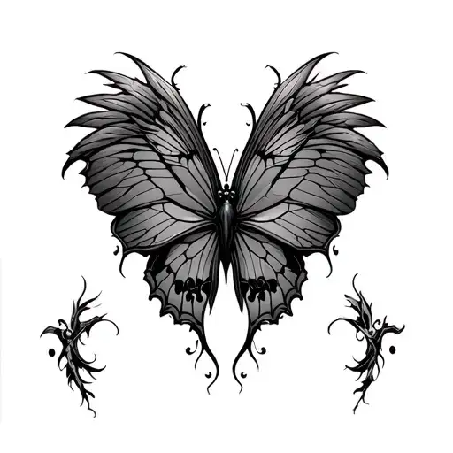 A Gothic butterfly a wing symbolizes the good lalatra the evil tattoo design idea