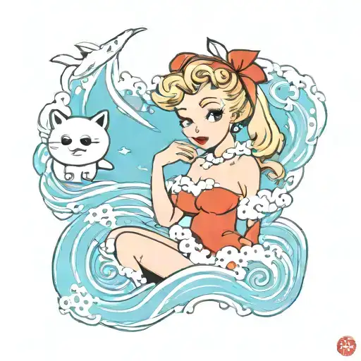 kawaii miniature 1950s pinup character tattoo design idea